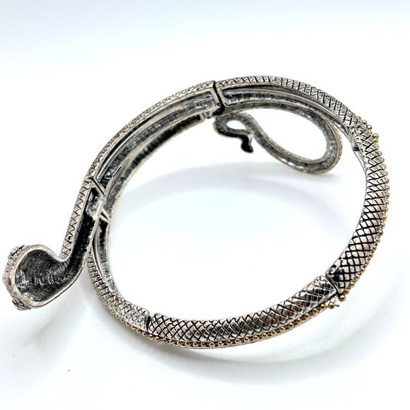 Vintage Snake Cleopatra Arm Cuff Bracelet Silver Tone with Rhinestone Eyes - Picture 5 of 6